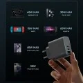 Зарядно за мрежа AD653C EU (CUKAD653EUGR) - 2x USB-C, 1x USB-A, Бързо зареждане, 65W, GaN Технология - Cuktech - Сив