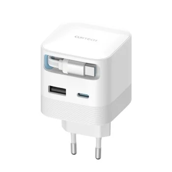 Зарядно за мрежа AD653W (CUKA653WEUWT) - с прибиращ се USB-C кабел, USB-C, USB, 67W, GaN Технология, 0.7m - Cuktech - Бял