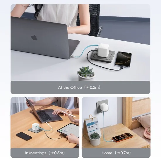 Зарядно за мрежа AD653W (CUKA653WEUWT) - с прибиращ се USB-C кабел, USB-C, USB, 67W, GaN Технология, 0.7m - Cuktech - Бял
