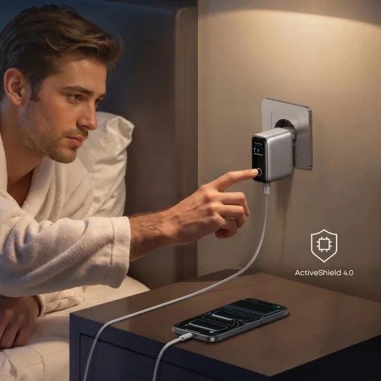 Зарядно за мрежа Wall Charger (B121BG41) - Бързо зареждане, с Дисплей, 100W, 2x USB-C, USB - Anker - Сребрист