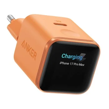Зарядно за мрежа Wall Charger Nano (A121DGO1) - Type-C, GaN, Бързо зареждане, със Смарт дисплей, Care Mode, 45W, EU - Anker - Оранжев