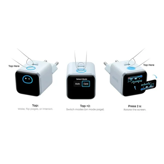 Зарядно за мрежа Wall Charger Nano (A121DGO1) - Type-C, GaN, Бързо зареждане, със Смарт дисплей, Care Mode, 45W, EU - Anker - Оранжев