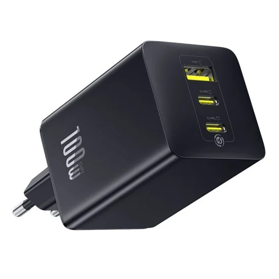 Зарядно за стена Baseus EnerFill FE11 (P10182102123-00) - USB, 2x Type-C, 100W, бързо зарядно - Черен (Cosmic Black)