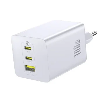 Зарядно за стена Baseus EnerFill FE11 (P10182102213-00) - USB, 2x Type-C, 100W, бързо зарядно - Бял (Moon White)