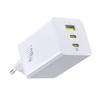 Зарядно за стена Baseus EnerFill FE11 (P10182102213-00) - USB, 2x Type-C, 100W, бързо зарядно - Бял (Moon White)