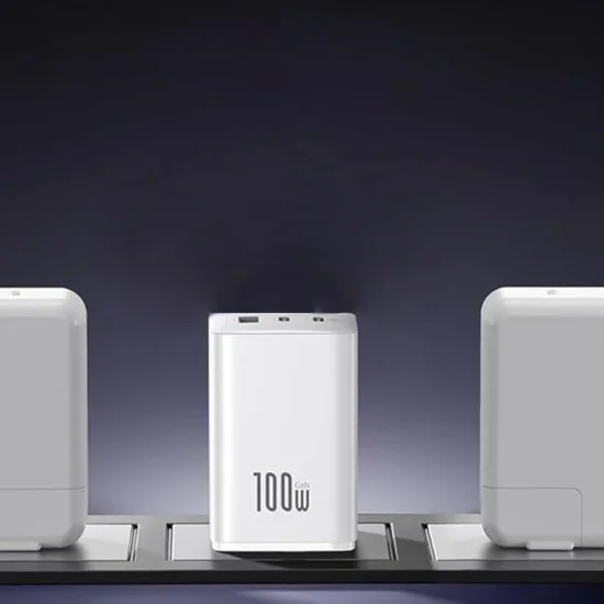 Зарядно за стена Baseus EnerFill FE11 (P10182102213-00) - USB, 2x Type-C, 100W, бързо зарядно - Бял (Moon White)