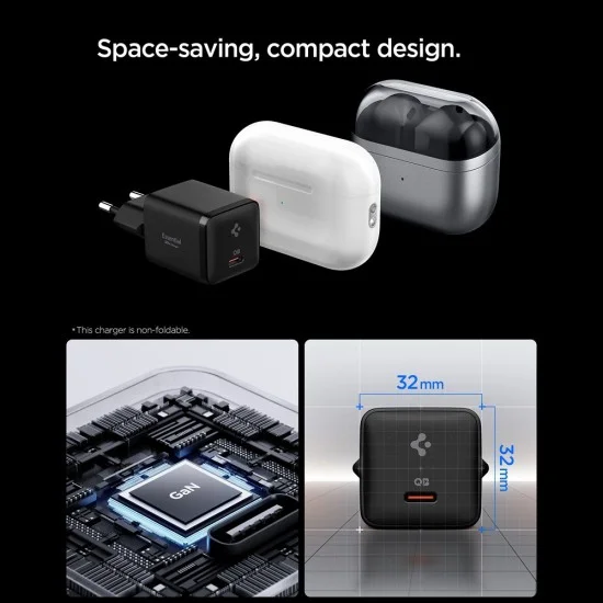 Зарядно устройство за мрежа Spigen Wall Charger Essential EE301EU (ACH09493) - Type-C, бързо зареждане, Quantum Boost, 30W - Черен