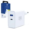 Зарядно устройство 3mk GaN (Wall Charger) - USB, Type-C, 45W, PD 3.0 - Бяло