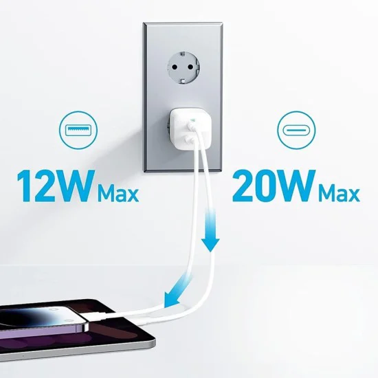 Зарядно устройство Anker 323 (Wall Charger) - Type-C, USB, 33W - Бяло