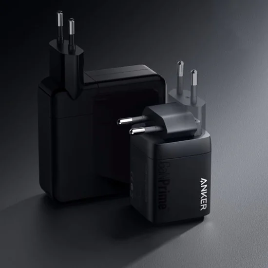 Зарядно устройство Anker Wall Charger GaN Prime - GaN бързо зарядно 67W, 2x Type-C, EU - Сиво