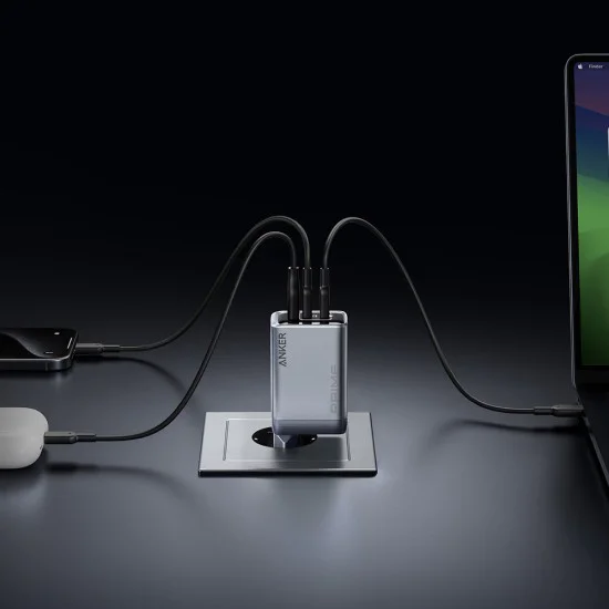 Зарядно устройство Anker Wall Charger Prime - GaN бързо зарядно, 2x Type-C, USB, 100W, EU - Сиво