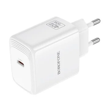 Зарядно устройство Borofone Fuente (BN33) - USB-C порт, PD 40W, EU щепсел, GaN технология - Бял