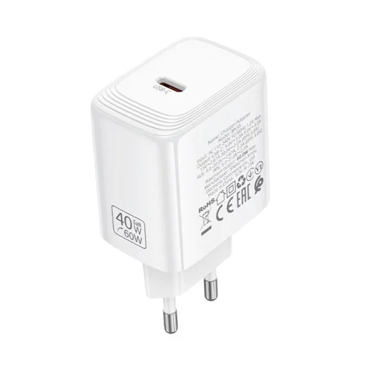 Зарядно устройство Borofone Fuente (BN33) - USB-C порт, PD 40W, EU щепсел, GaN технология - Бял