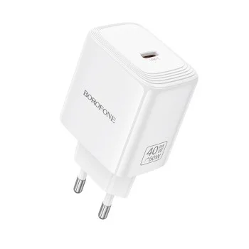 Зарядно устройство Borofone Fuente (BN33) - USB-C порт, PD 40W, EU щепсел, GaN технология - Бял