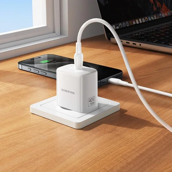 Зарядно устройство Borofone Fuente (BN33) - USB-C порт, PD 40W, EU щепсел, GaN технология - Бял