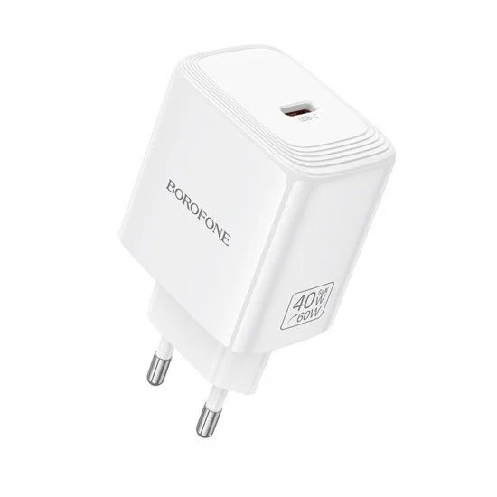 Зарядно устройство Borofone Fuente (BN33) - USB-C порт, PD 40W, EU щепсел, GaN технология - Бял