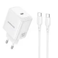 Зарядно устройство Borofone Fuente (BN33) - с включен Type-C кабел, USB-C порт, PD 40W, EU щепсел, GaN технология - Бял