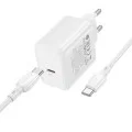 Зарядно устройство Borofone Fuente (BN33) - с включен Type-C кабел, USB-C порт, PD 40W, EU щепсел, GaN технология - Бял