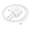 Зарядно устройство Borofone Fuente (BN33) - с включен Type-C кабел, USB-C порт, PD 40W, EU щепсел, GaN технология - Бял