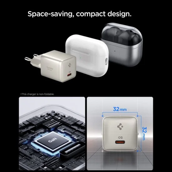Зарядно устройство Spigen Wall Charger Essential EE301EU - Type-C, Fast Charging, 30W - Естествен титан