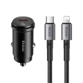 Зарядно устройство за кола Mcdodo Obsidian Series (CC-7495) - с включен Type-C към Lightning кабел, PD45W, Smart IC, мини размер, 1.2m - Черен