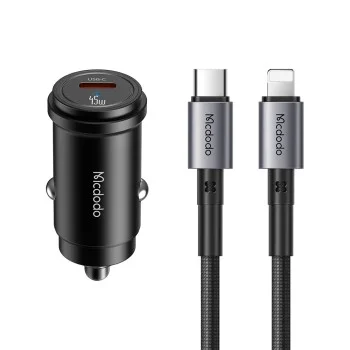 Зарядно устройство за кола Mcdodo Obsidian Series (CC-7495) - с включен Type-C към Lightning кабел, PD45W, Smart IC, мини размер, 1.2m - Черен