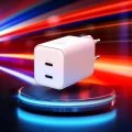 Зарядно устройство за мрежа 3mk Wall Charger Hyper - 2x Type-C, GaN технология, PD 45W - Бял