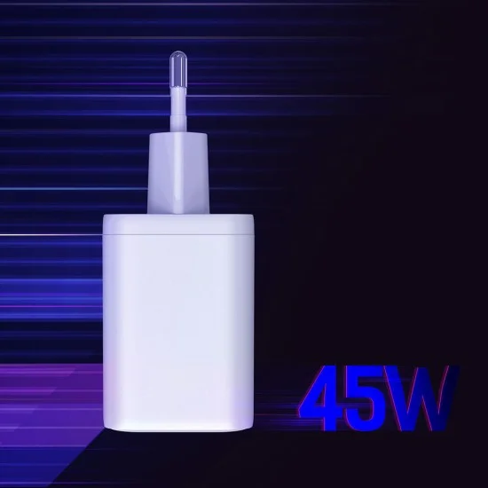 Зарядно устройство за мрежа 3mk Wall Charger Hyper - 2x Type-C, GaN технология, PD 45W - Бял