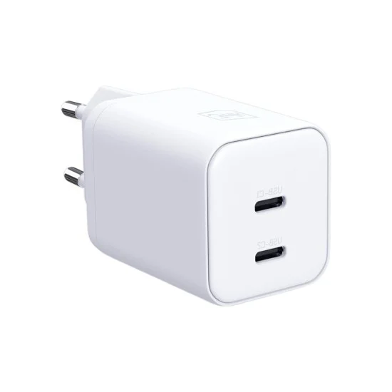 Зарядно устройство за мрежа 3mk Wall Charger Hyper - 2x Type-C, GaN технология, PD 45W - Бял