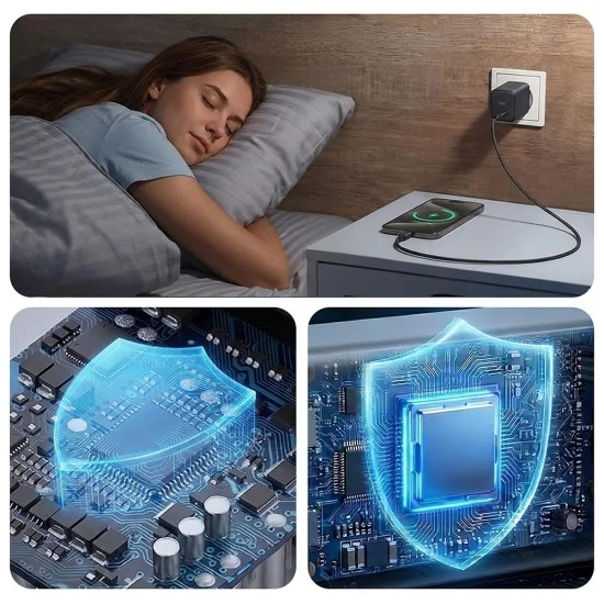 Зарядно устройство за мрежа 3mk Wall Charger Hyper - 2x Type-C, GaN технология, PD 45W - Черен