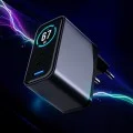 Зарядно устройство за мрежа 3mk Wall Charger incharge® Lumin - с TFT дисплей, 2x Type-C, 1x USB-A, 67W GaN, QC 4+ PPS - Черен