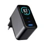 Зарядно устройство за мрежа 3mk Wall Charger incharge® Lumin - с TFT дисплей, 2x Type-C, 1x USB-A, 67W GaN, QC 4+ PPS - Черен