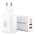 Зарядно устройство за стена Techsuit PowerXQuad (CH4) - 2x PD20W Type-C + 2x USB 3.1A, 40W - Бяло