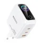 Зарядно устройство Yesido (YC114) - с TFT дисплей, USB, 2x Type-C, GaN, бързо зареждане, за телефон, таблет, 140W - Бял