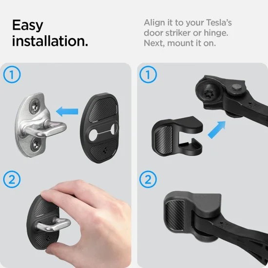 Защитни капачета за брави Spigen (4 бр.) Door Lock Cover (ACP07123) - за Tesla Model 3/Y, с 4 панти, подсилен дизайн, устойчиви на атмосферни условия - Черен
