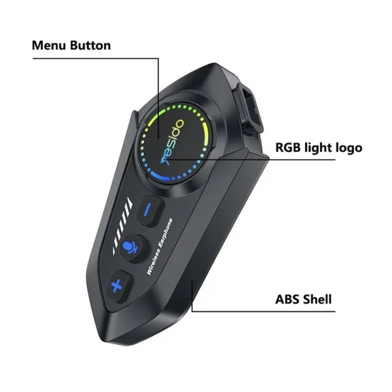 Интерком за мотоциклетна каска Yesido Motorcycle Helmet Headset (VC19) - с говорители и микрофон, Bluetooth 5.4, 13 часа батерия, IPX6 - Черен