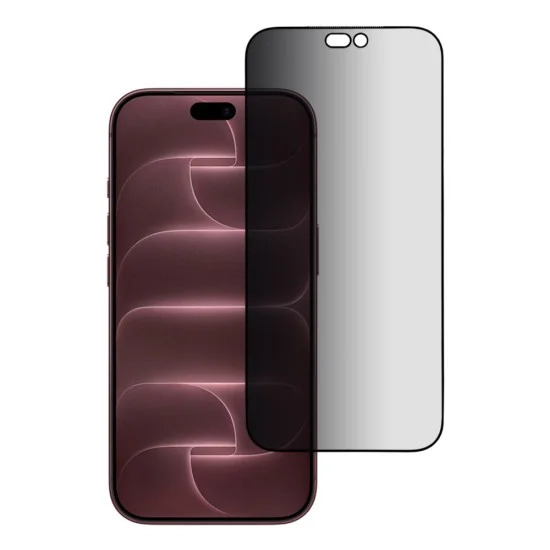 Извит стъклен протектор за iPhone 18 Pro Max - Anti-Peep AR Privacy 3D Curved Glass - Blueo - Черен
