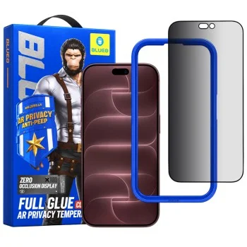 Извит стъклен протектор за iPhone 18 Pro Max - Anti-Peep AR Privacy 3D Curved Glass - Blueo - Черен