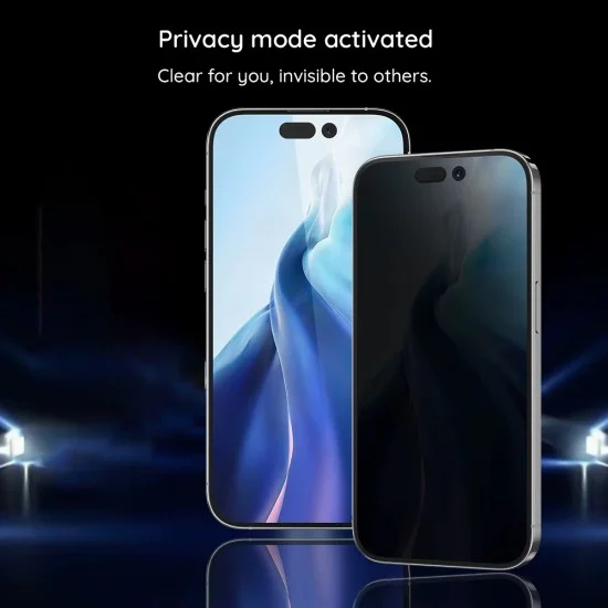Извит стъклен протектор за iPhone 18 Pro Max - Anti-Peep AR Privacy 3D Curved Glass - Blueo - Черен