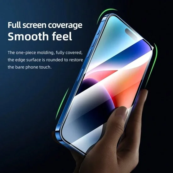 Извит стъклен протектор за iPhone 18 Pro Max / iPhone 17 Pro Max / iPhone 16 Pro Max - 3D Full Display Curved Edge AR Glass + Applicator - Blueo - Черен