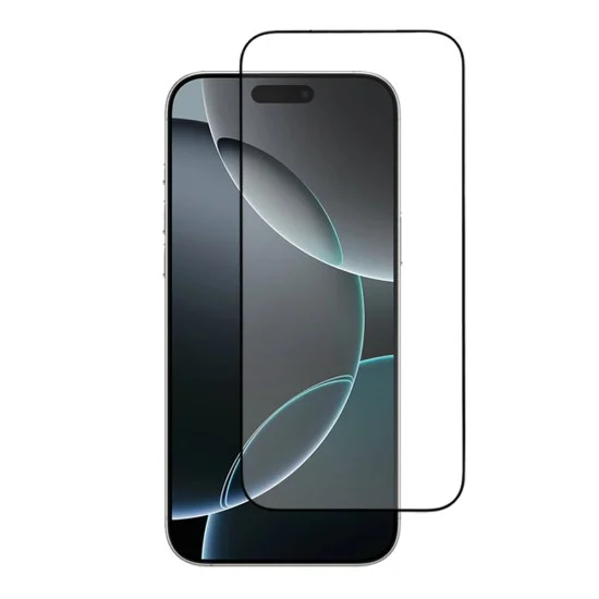 Извит стъклен протектор за iPhone 18 Pro / iPhone 17 Pro / iPhone 17 / iPhone 16 Pro - 3D Full Display Curved Edge AR Glass + Applicator Pro - Blueo - Черен