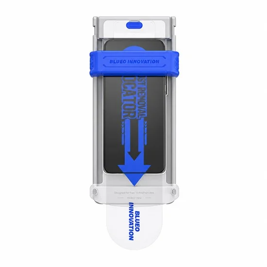 Извит стъклен протектор за iPhone 18 Pro / iPhone 17 Pro / iPhone 17 / iPhone 16 Pro - 3D Full Display Curved Edge AR Glass + Applicator Pro - Blueo - Черен
