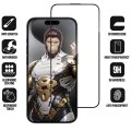 Извит стъклен протектор за iPhone 18 Pro / iPhone 17 Pro / iPhone 17 / iPhone 16 Pro - 3D Full Display Curved Edge AR Glass + Applicator Pro - Blueo - Черен