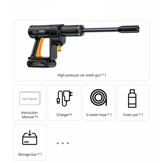 Yesido - Cordless Pressure Washer (VC18) - with Foam Despenser, 0.9MPa Pressure, 4L/min Flow Rate, 22.000RPM - Black