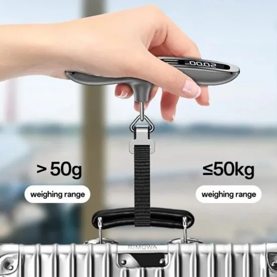 Yesido - Luggage Scale (MG41) - with LCD Display, 50kg Capacity, 3 Units (kg/lb/oz), Durable Strap, T-Type, CR2032 - Gray