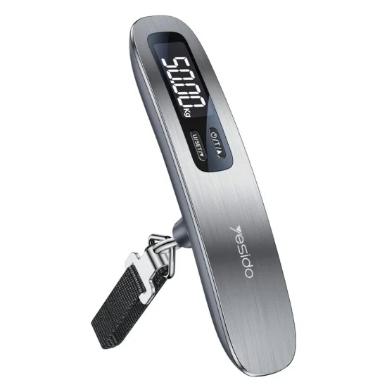 Yesido - Luggage Scale (MG41) - with LCD Display, 50kg Capacity, 3 Units (kg/lb/oz), Durable Strap, T-Type, CR2032 - Gray