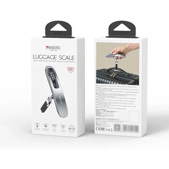 Yesido - Luggage Scale (MG41) - with LCD Display, 50kg Capacity, 3 Units (kg/lb/oz), Durable Strap, T-Type, CR2032 - Gray