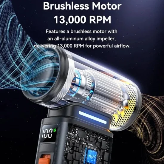 Yesido - Turbo Fan Blower (YF19) - 130000RPM, Brushless Motor, 100-Speed Control, 4000mAh, Digital Display - Gray